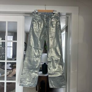 NWT Zara size 8/40 Silver Metallic Jeans
